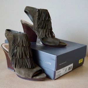 Vince Camuto Heals in Italian Olive True Suede